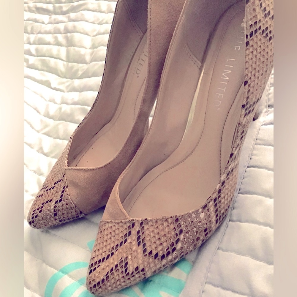 The limited brown and tan heels, 3 inch heel, used, size 7.5